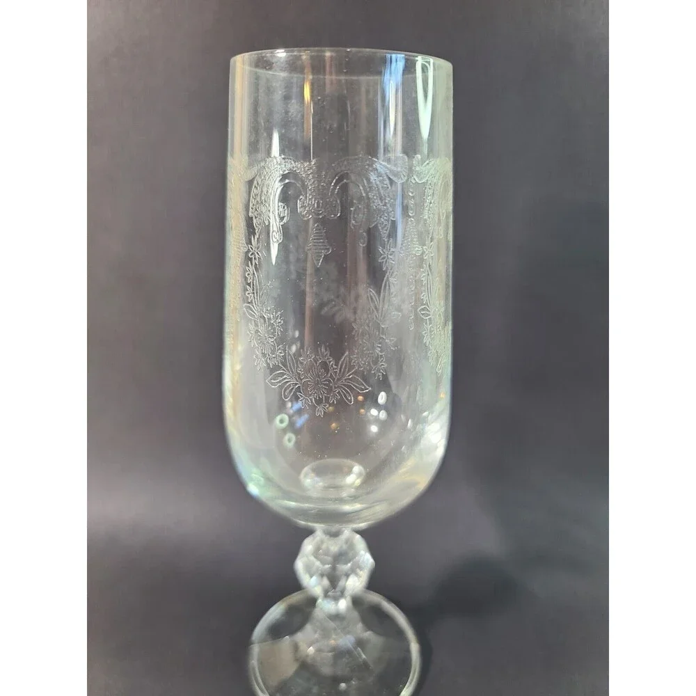 Set of 3 Vintage Etched Water Juice Cocktail Goblets Ball Stem Glasses